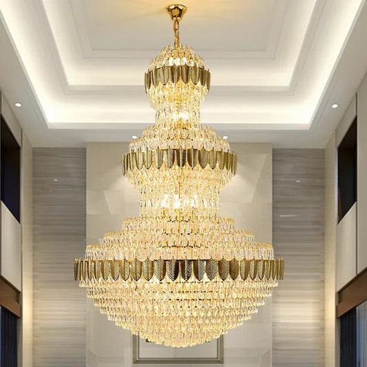 HOT SALE Villa Home Art Gallery Living Room Staircase Contemporary Exquisite Hotel Lobby Villa Mall Luxury K9 Crystal Ceiling Pendant Light Remote Switch Control Long Chandelier Lighting Supplies