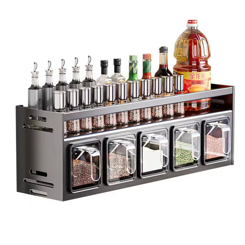 Wall Mounted Canned Food Storage Rack Kitchen Utensils Organizer Bottle Shelf Spice Knife Storage Racks Home Kitchenware Tools Set Cooking Accessories