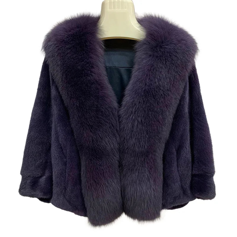 8 Colors Top Luxury Natural Real Fox Fur Collar Mink Fur Coat Women Winter Luxury Mink Fur Poncho Outerwear Jackets Evening Party Prom Wedding Guest Christmas Gift for Wife Girlfriend Ladies Luxury Apparel Supplies.