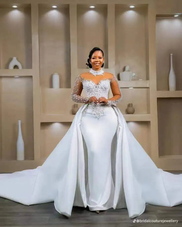 Luxury Wedding Gown 2 in 1 Wedding Gown Vestidos De Novia Manga Larga Vestidos De Novia 2 En 1 Desmontables Mermaid Wedding Gown