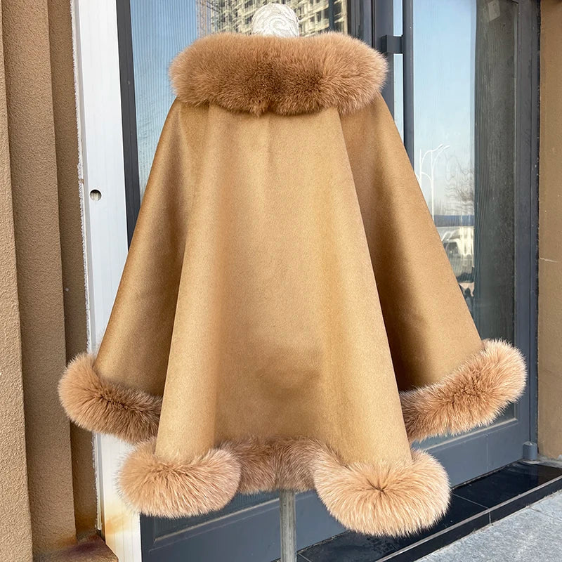 12 Colors New Coming Customized Color Real Natural Fox Fur Cashmere Poncho Women Fur Shawls Evening Party Wedding Guest Luxury Coats Outerwear Jackets Ladies Luxury Apparel Supplies