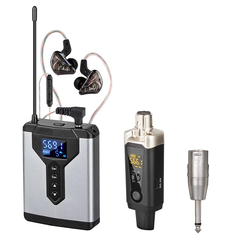 Professional Live Streaming Podcast Wireless UHF XLR Plastic In-Ear Ear Monitor System Bodypack Receiver Transmitter Singing For TikTokers Singers Live Streaming Band Rehearsal Earphones Set