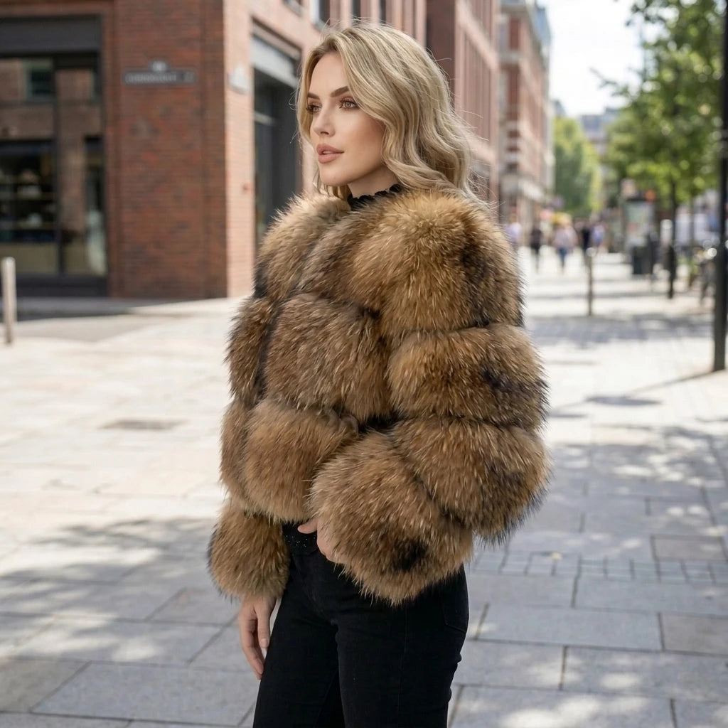 Just Arrived S-3XL Plus Size Super Hot Winter Women Luxury Thick 100% Real Raccoon Fur Coat Natural Fur Jacket Women's Short Jacket Snow Boots Outerwear Jackets Evening Party Night Clubwear Ladies Luxury Apparel Supplies.