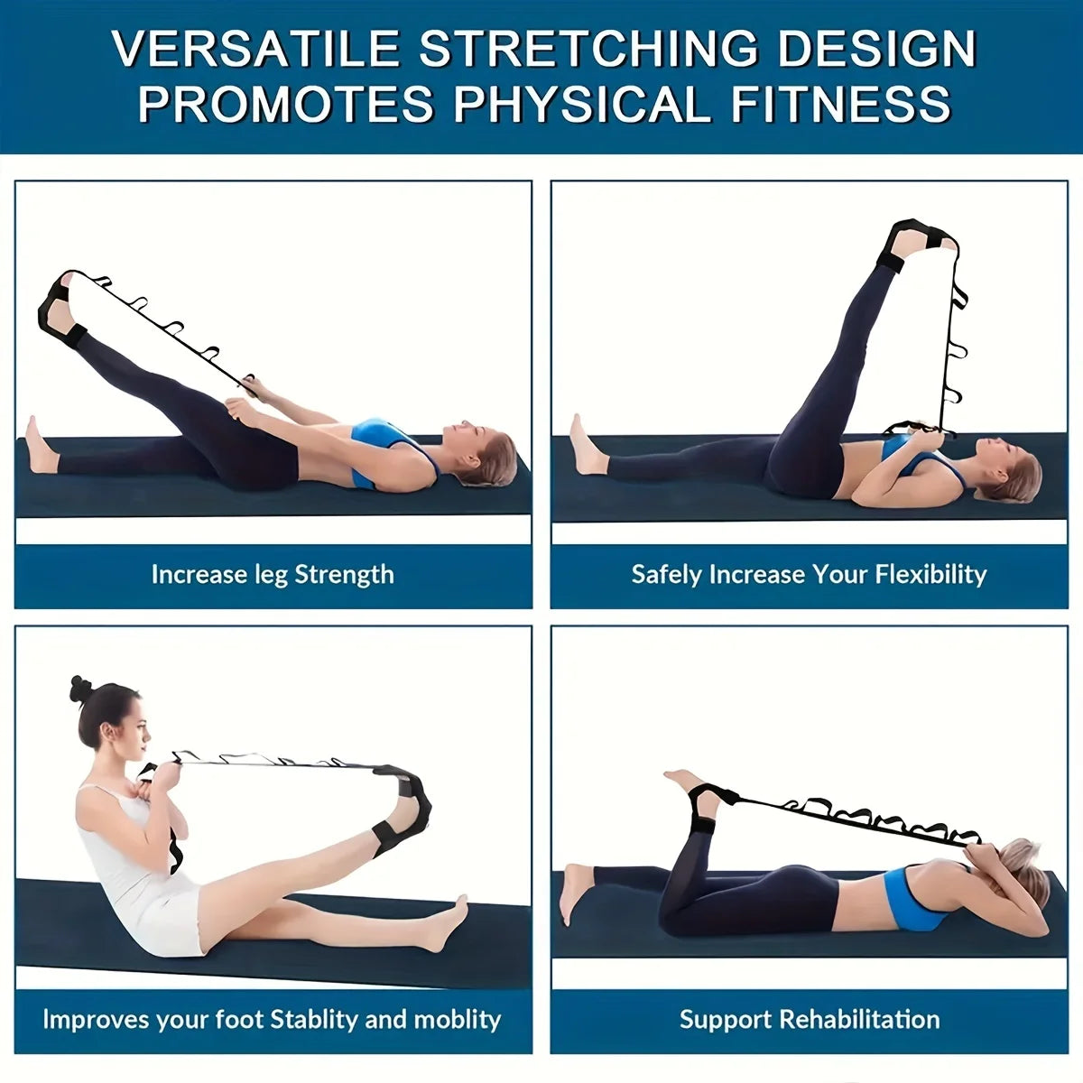 Home Gym Yoga Pilates Studio Unisex Foot Stretcher Strap Yoga Stretching Band Leg Stretch Belt Muscle Relaxation Flexibility Ankle Stretching Strap Women Men Workout Accessories