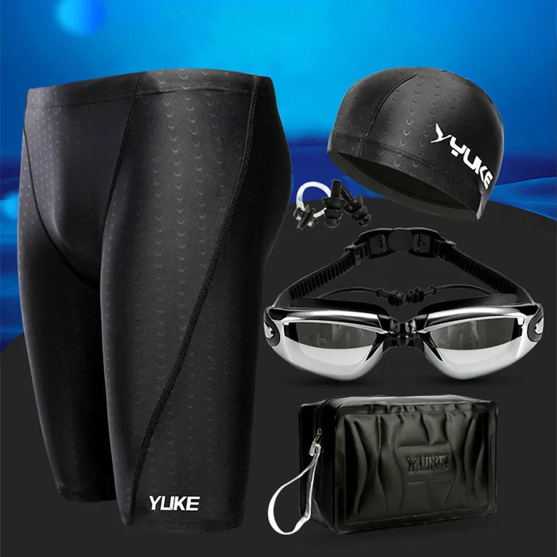 Men Swimming Shorts Waterproof Competition Swim Equipment Goggles with Ear-plug Cap Case Trunks Briefs Swimwear Half Pants