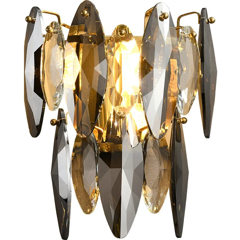 Home Villa Modern Luxury Crystal Wall Lamp Smoke Gray Glass Bedroom Art Decoration Lighting Living Room Background Wall Staircase Wall Light