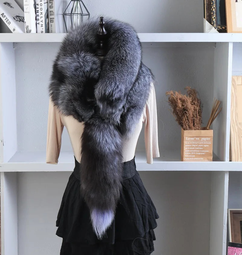 120cm Long 5 Colors New Luxury Brand Genuine Real Silver Red Fox Fur Scarf High Quality Soft Fluffy Winter Shawl with Luxury Fur Collar Wedding Guest Evening Business Party Prom Women and Men Luxury Apparel Accessories