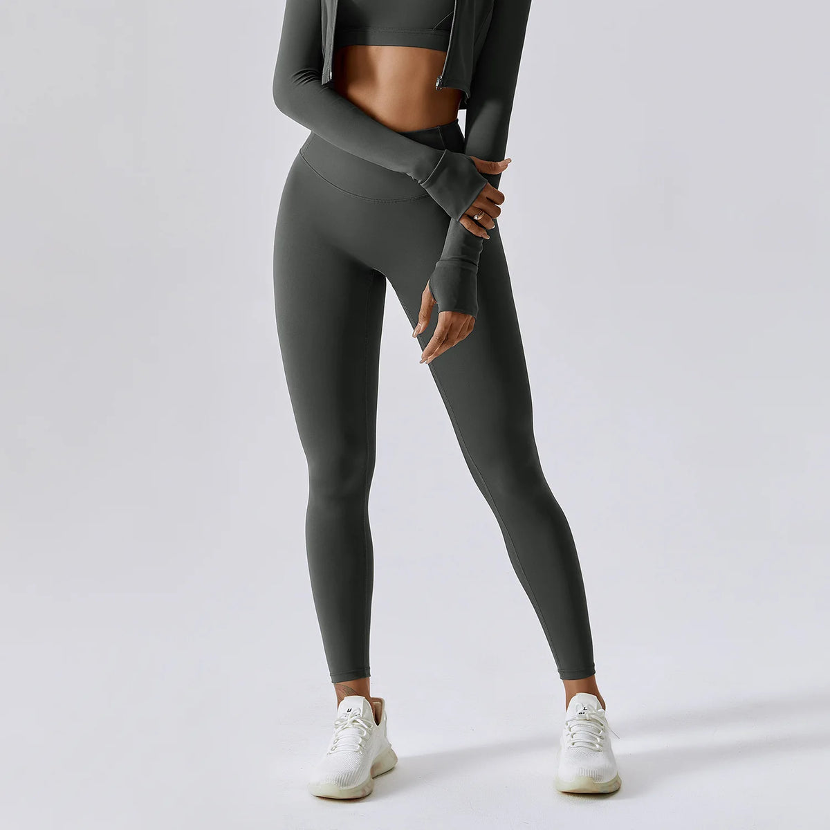 Women Yoga Workout Clothes Sports Gym Legging Seamless Fitness Zip Long Sleeve Crop Top Yoga Suit Sportswear Workout Women Sports Apparel Supplies