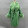 10 Colors Autumn Winter  Wool Cashmere Lady Luxury Coat With Real Natural Soft Fox Fur Collar Wedding Guest Evening Party Ladies Luxury Apparel Supplies