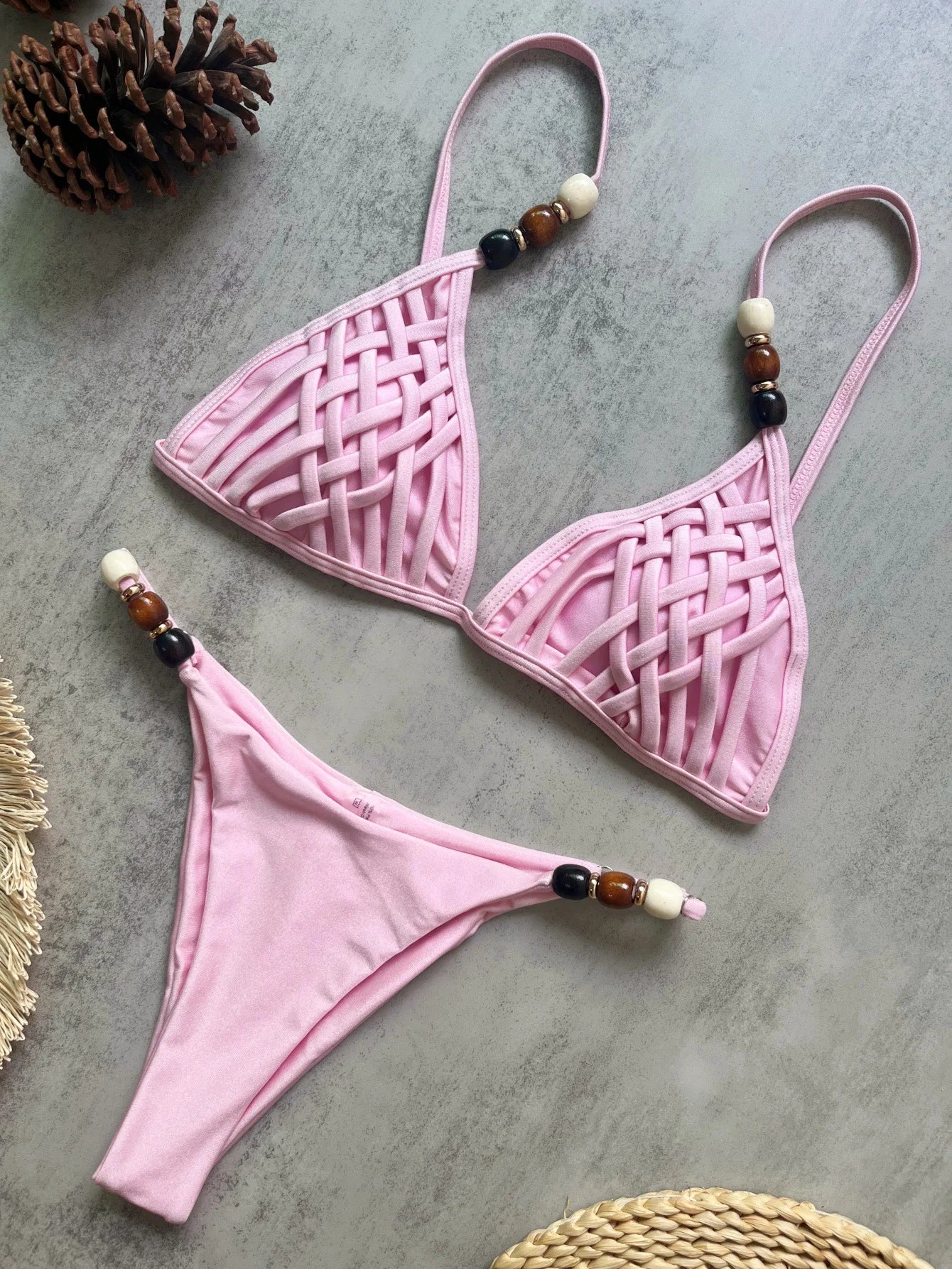 NEW Arrivals 10 Colors Sexy Shinny Triangle Top Double Lined Fabric Swimwear Women Beads Brazilian Bikini Swimsuit S-L Ladies Beachwear Swimming Pool Summer Bathing Apparel Sets Clothing Supplies