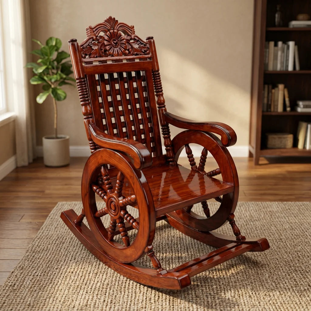 NEW Arrivals Handcrafted Luxury Oak Wood Rocking Armchair with Classic Reclining Design for Living Room Indoor Outdoor Balcony Garden Luxury Furniture and Home Decor