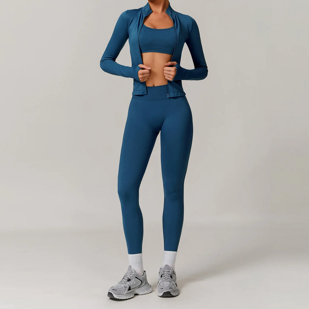 3 PCS Set 7 Colors Private Label Seamless Yoga Suit Women High Waist Scrunch Butt Lifting Tight Leggings Zip Jacket Gym Fitness Outfit Outdoor Running Activewear Set Women Sports Clothing Supplies
