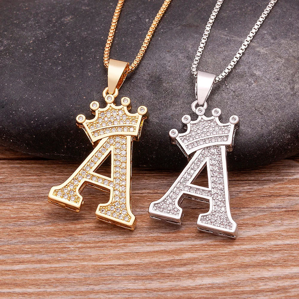 Hot Sale A-Z Letters Crown Pendant Initial Alphabet Necklace For Women Men Accessories Name Jewelry  Party Birthday Gifts