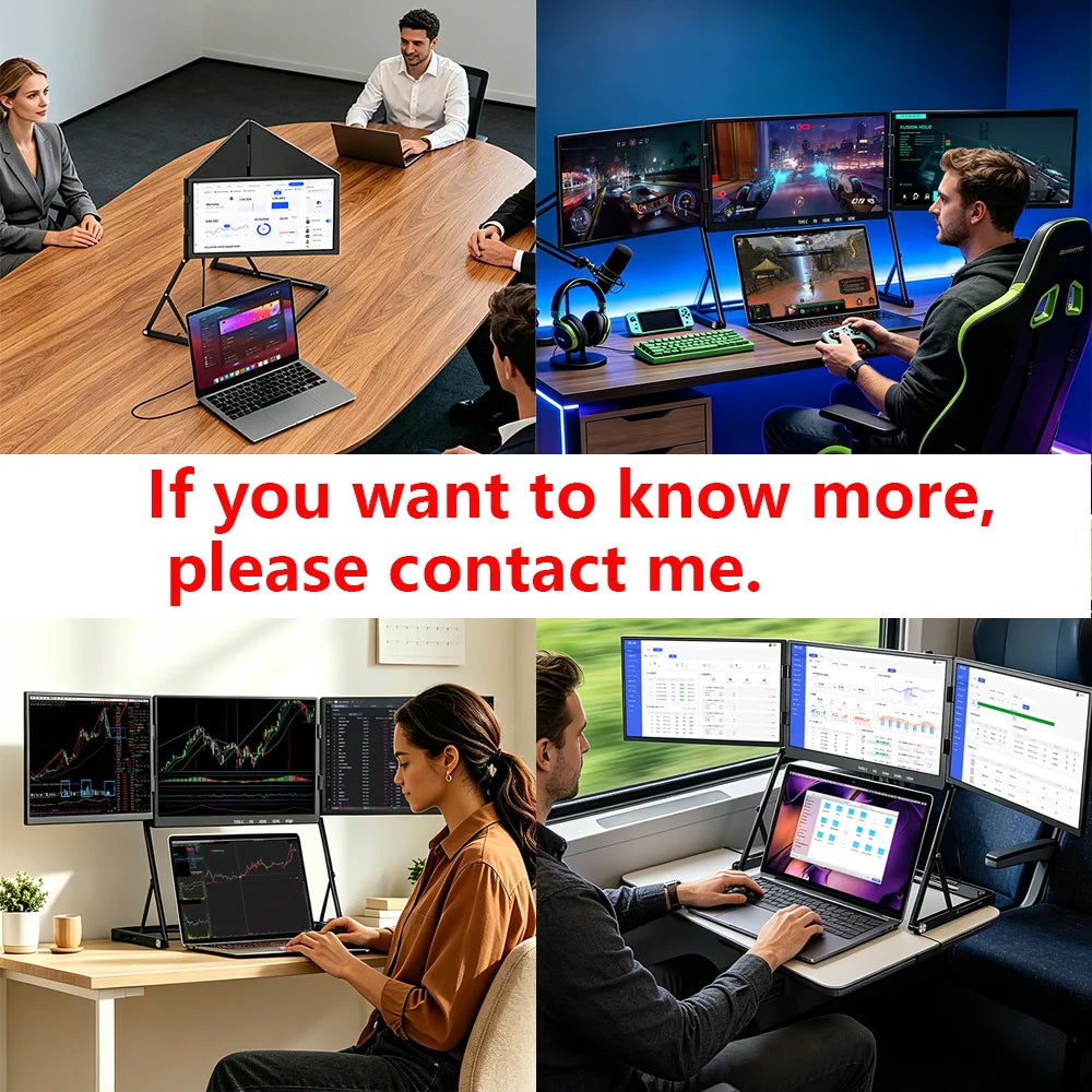 3 Screens Set 15.6Inch Full HD IPS External Monitor Laptop Multi-Screen Three Screen Portable Monitor Foldable Monitor Home PC Gaming Business Office Computer Tools Set Electronic Supplies