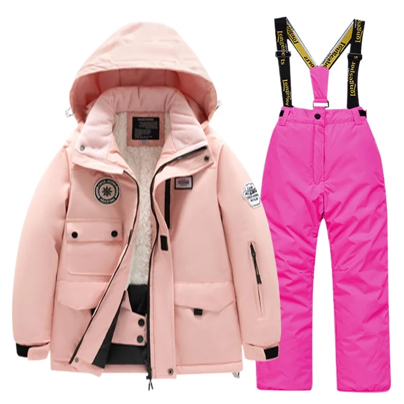BEST PRICE 2 PCS Set Children's Girls Boys Top Quality Waterproof Ski Jacket + Pants Kids Snowboard Suit Snow Wear Ski Clothes for Kids Ski Suit Ski Clothing