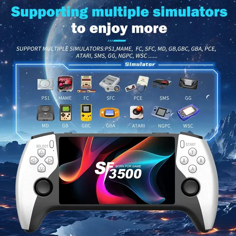 SF3500 5" FHD Retro Handheld Video Games Console 64GB 20000+ Classic Games TV-Out Portable Gaming Wi-Fi Player Controller