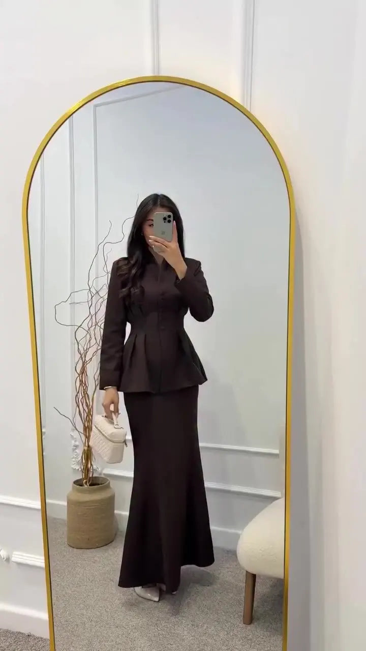 2 PCS Set 4 Colors S-2XL Islam Religious Clothing Dubai Plain Blouse Eid Formal Dresses Elegant Blazer Modest Skirts Women Wedding Guest Birthday Evening Party Suit Muslims Apparel Sets Clothing Supplies.