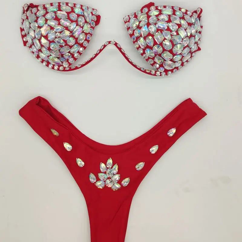 10 Colors Luxurious Diamond Sexy Bikini Crystal Bikini Swimwear Plus  Sizes Rhinestone Swimsuit Summer Beachwear