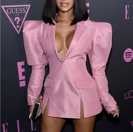 NEW Arrivals Big Size 6 Colors Spring Autumn  African Luxury Blazer Women Mini Sexy Club Wear Notched Collar Long Sleeve V-Neck Evening Night Party Wedding Birthday Celebrities Dress Blazer