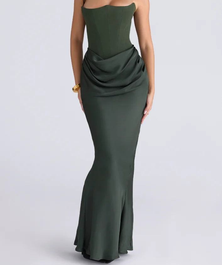 8 Colors Spring Summer Clothing Boutique Hot Sale Trending Women Sleeveless Tube Patchwork Satin Evening Maxi Dress Elegant Party Long Dresses