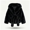 White/Dark Brown/Black Color S-3XL Plus Size Women Top Quality Hooded Artificial Fur Jacket Oversized Fur Collar Belted Waist Winter Warm Fluffy Mid-Length Coats Women's Faux Fur Coats Women Winter Apparel Supplies
