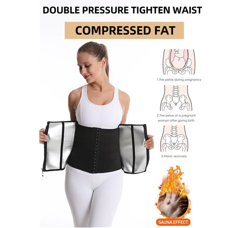 2 in 1 S-3XL Premium Women's Neoprene Waist Trainer Strap Sauna Wrap for Home Weight Loss Outdoor Running Gym Fitness Exercise Sweat Workout with Slimming Belt Belly Cincher Hooks