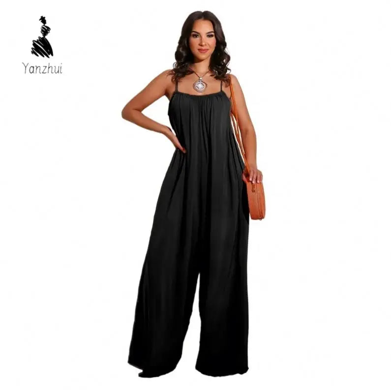 NEW Arrivals 8 Colors Sexy Backless Women Spring Summer Jumpsuit Loose Casual Spaghetti Strap Wide Leg One Piece Lady Solid Jumpsuit Streetwear Women Casual Clothing Supplies