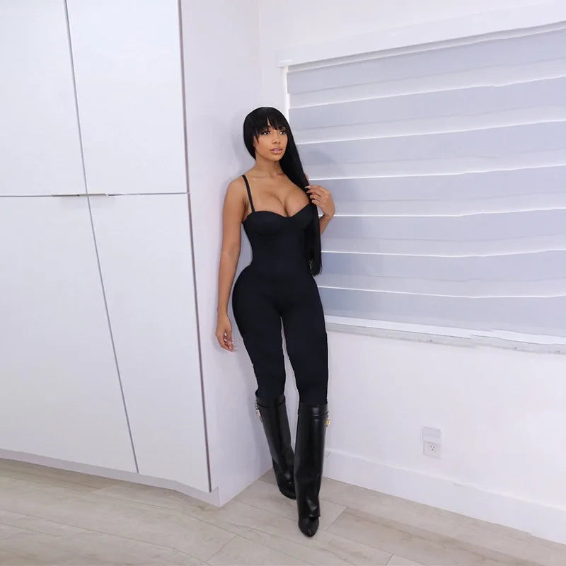 Black/Beige/Gray Color Ladies Hip Lift Tight Bodysuits Low Cut Playsuits Sexy Style Suspenders Jumpsuit Spring Summer Night Clubwear Evening Party Jumpsuit Ladies Casual Clothing Supplies