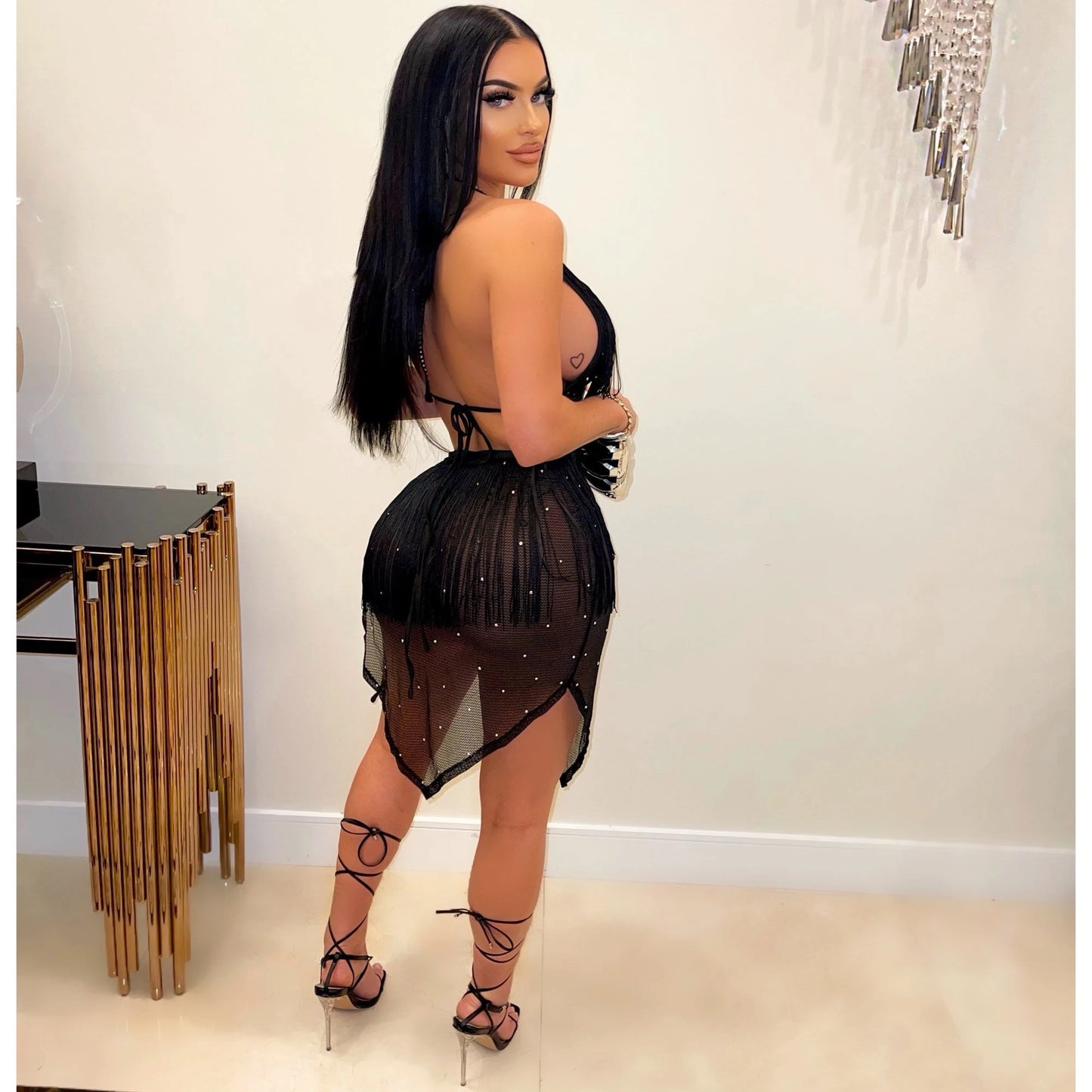 NEW Arrivals S-5XL Plus Size Hot Selling 2026 Women Summer Suspenders Tight Tassel Hot Diamond Sexy Dress