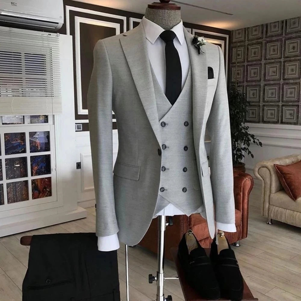 Low-Price Sales are Limited NEW Arrivals 3PCS Set  S-6XL 5 Colors Slim Fit Men Suits Double Breasted Vest Men Wedding Prom Costume Homme Business Suit Blazer +Vest +Pants Men Luxury Fashion Clothing Supplies