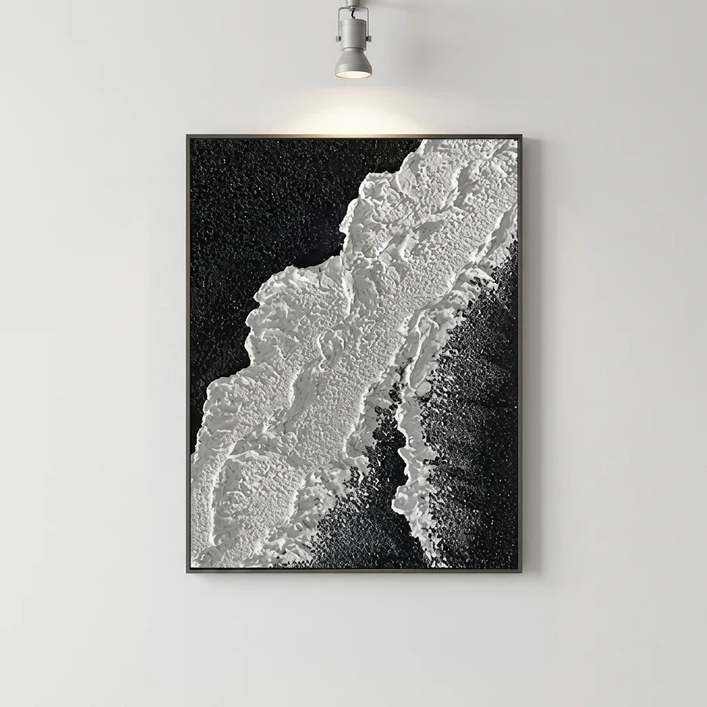 100% Hand-Painted Villa Home Living Room Art Creative Decoration Large Size 90cm x 130cm Black and White Ocean Waves  3D Texture Paint  Modern Acrylic Canvas Frame Home Art Gallery Decoration Supplies