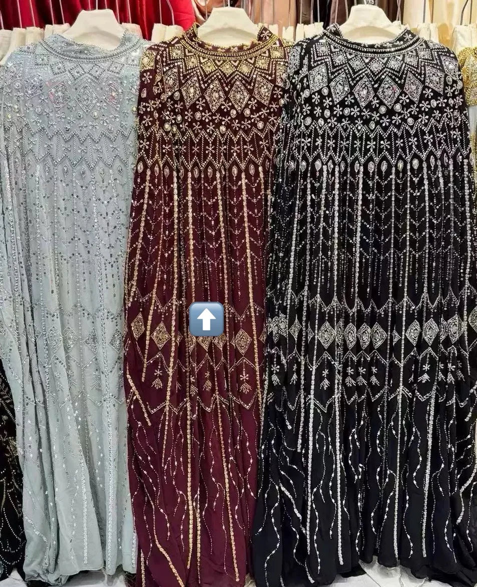 Handmade Luxury Rhinestone Embroidery 7 Colors Abaya Loose Fit Modest Muslim Evening Gown Islamic Women's Clothing for Eid Ramadan Weddings