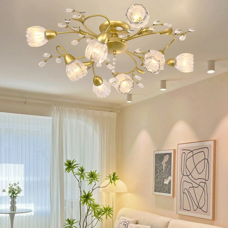 NEW Arrivals American Pastoral Ceiling Light Creativity Flower Living Room Dining Room Bedroom Home Decoration French Golden Ceiling Lamp Home Lighting Supplies
