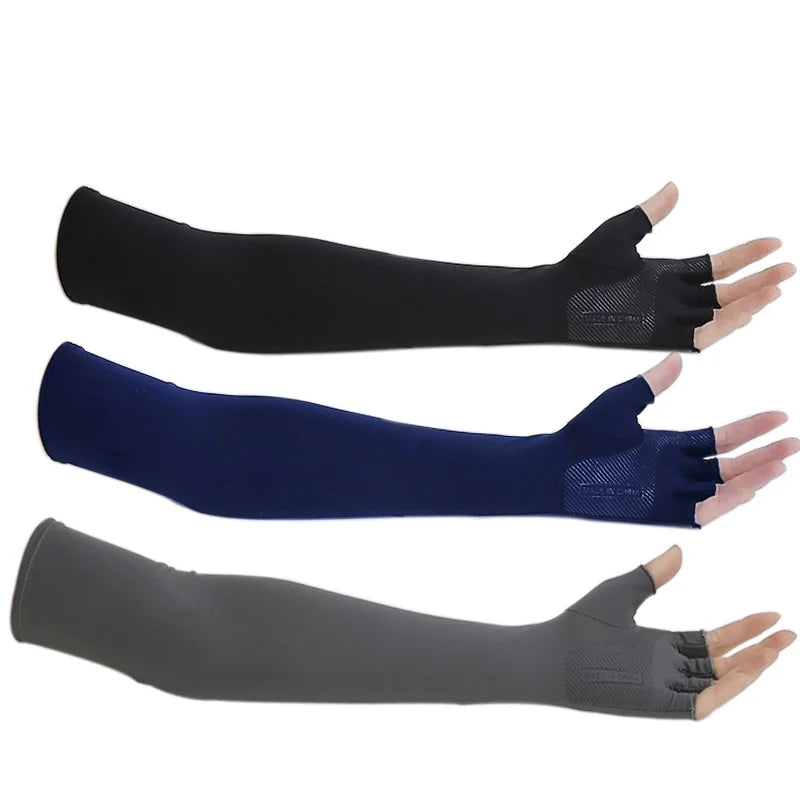 2pcs Sport Arm Sleeves Cycling Running Fishing Climbing Arm Cover Sun UV Protection Ice Cool Sleeves With 5-Finger Cuff