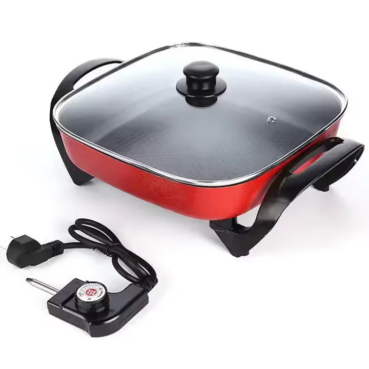 Portable Korean Style Square 5L Electric Smart Cooker Healthy Kitchen Non-Stick Pot Ware Electric Caldron for Dormitory Outdoor Camping Barbeque Home Appliances Cooking Tools