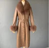 4 Colors S-4XL Plus Size Long Fur Trimmed Leather Trench Coat Women Zipper Women Fur Coat With Fur Collar Cuff Leather Autumn and Winter Outerwear Coat Women Winter Apparel Supplies