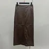 Boutique Gala HOT SALE 100% Real Suede Leather Women Maxi Length Brown/Black Color Leather Skirt Genuine Leather Autumn Spring Summer Office Lady Leather Skirt Ladies Luxury Apparel Accessories