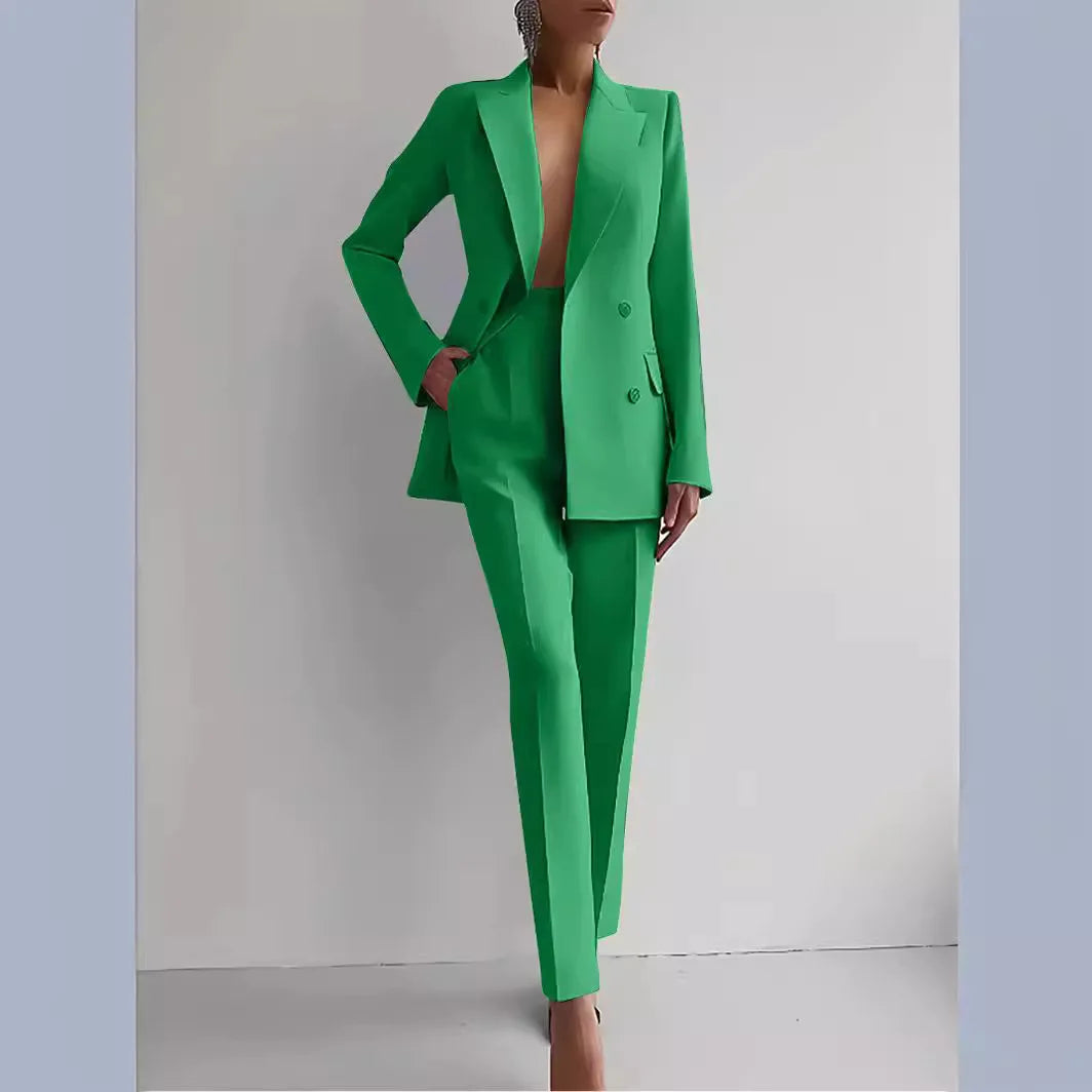 Boutique HOT SALE 2 PCS Set 5 Colors S-2XL Elegant Slim Office Lady Business Night Dinner Evening Party Luxury Blazer Set Women's V-Neck Solid Patchwork Button Long Sleeve Suit