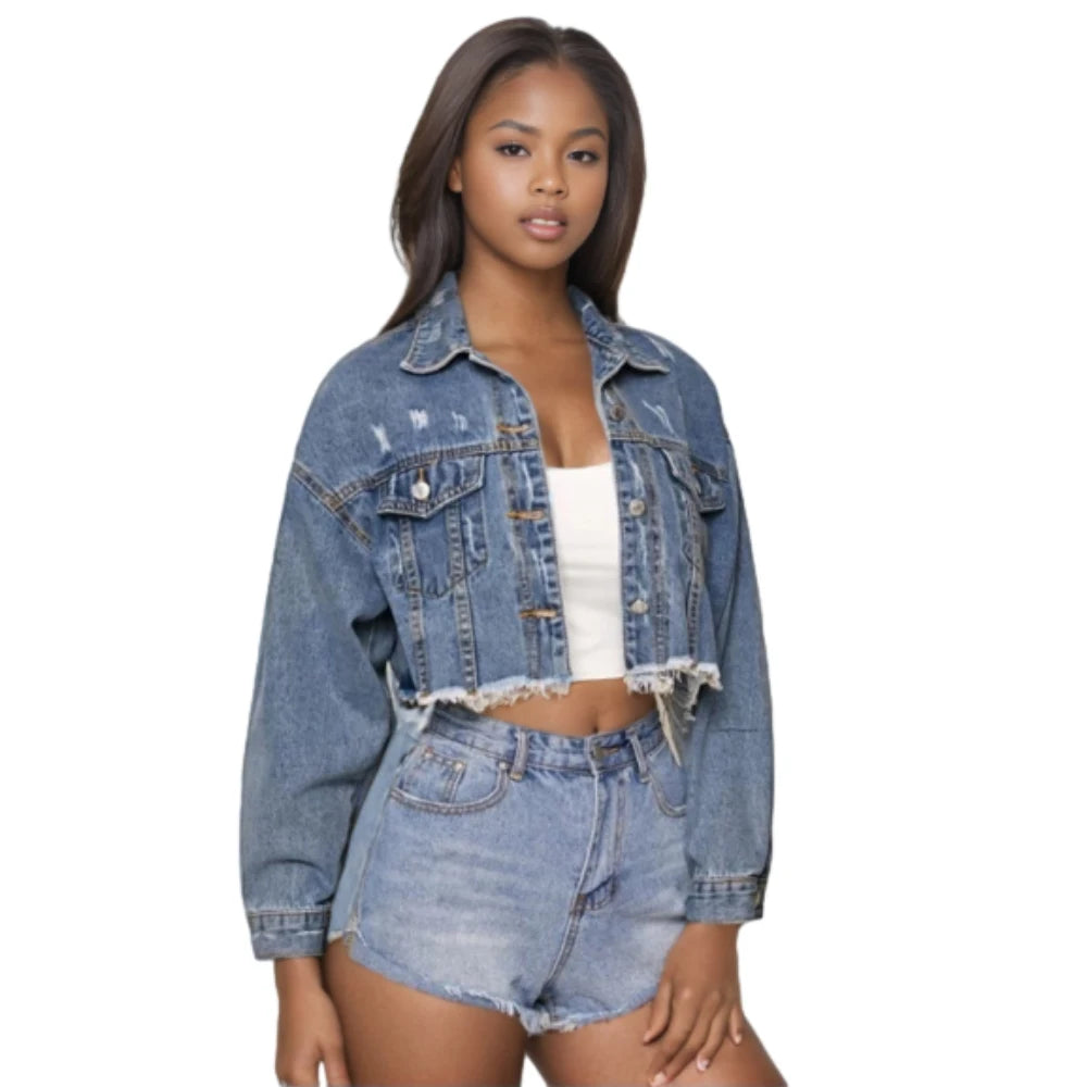 NEW Arrivals Autumn Spring Streetwear Fashion Button Denim Solid Women's Mini Coat  Blue Jeans Short Jackets Women Casual Clothing Accessories