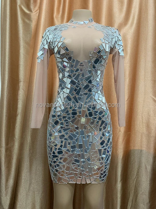 Luxury Mirror Glitter Women's Dresses Trending Elegant Silver Diamond Sparkle Women Elegant Dresses Evening Party Night Clubwear Prom Dress for Business Dinner Party Ladies Luxury Apparel Supplies