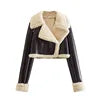 Women's New Fashion Faux Fur One Thickened Deep Warm Brown Double Sided Short PU Leather Jacket Short Coat Girls Autumn Winter Clothing Supplies