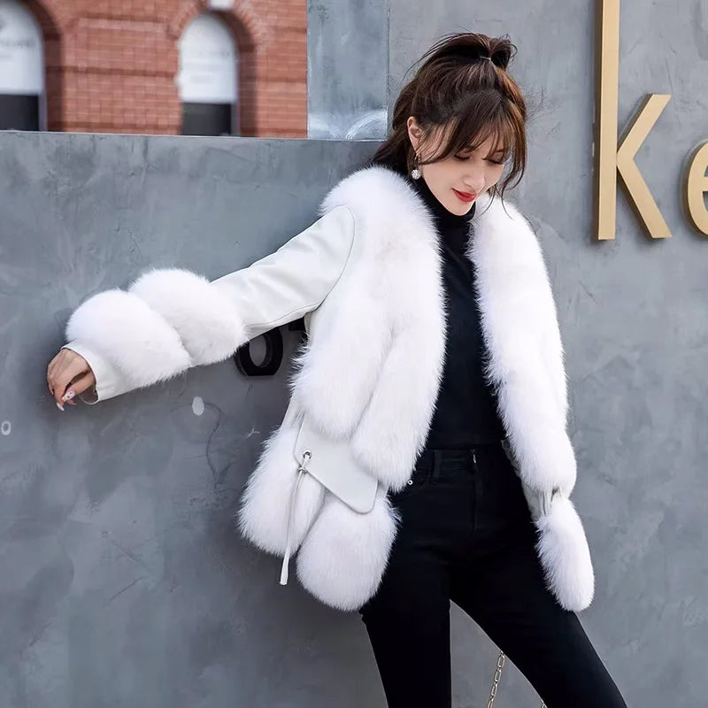 5 Colors Luxury Casual Breathable Thick Women's Real Natural Fox Fur Coat Winter Warm Jacket Outerwear Female Winter Streetwear Apparel Clothing Supplies
