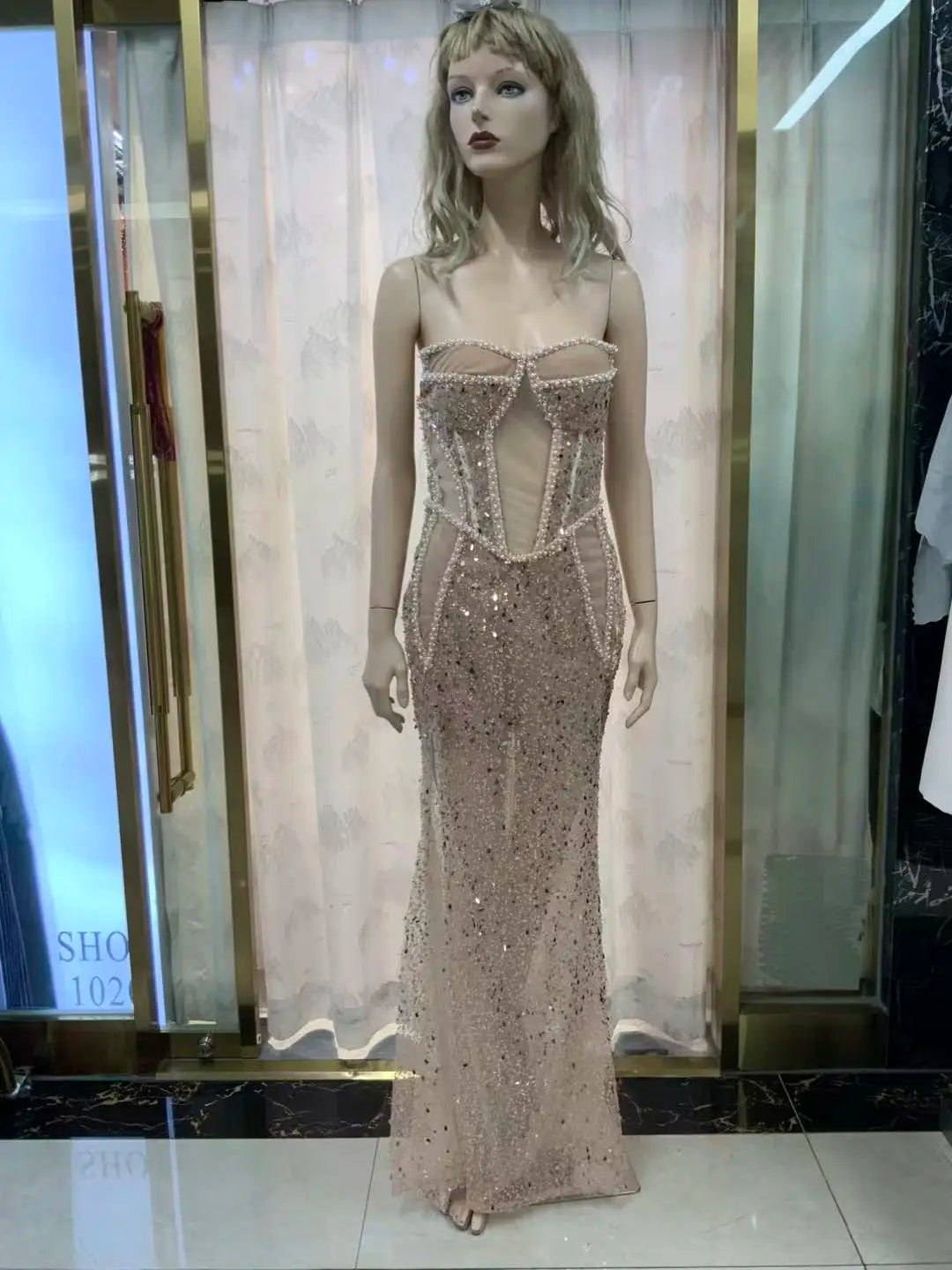Best Price TOP Luxury Crystal Hot-Studded Strap Split Floor-Length Evening Women's Sexy Clothing Pencil Slit Dress Wedding Guest Red Carpet Celebrities Formal Gown Ladies Luxury Apparel Supplies