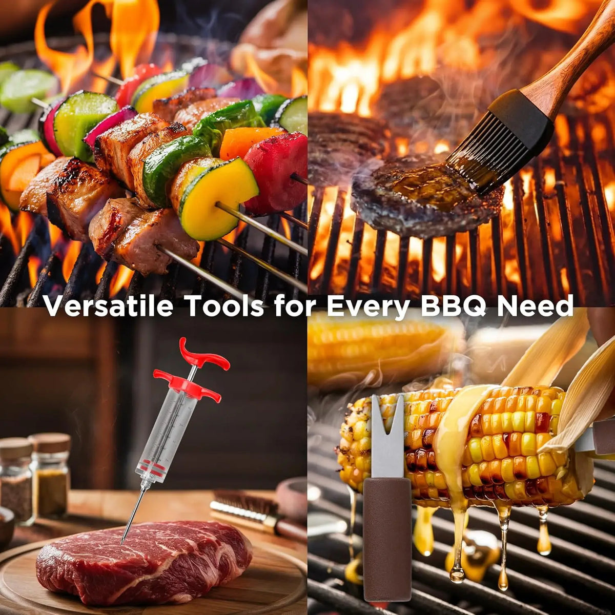 38 PCS Full Set Portable Charcoal 201 Stainless Steel BBQ Baking Utensils Kit Aluminum Case Multi-Function Heavy-Duty for Camping Backyard Picnic Cookware Tools