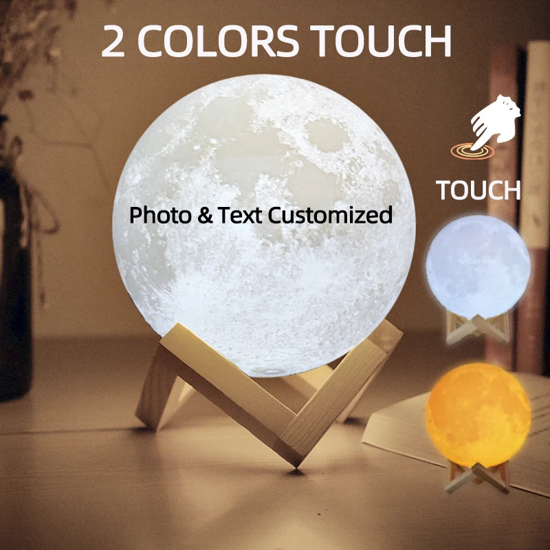 10-15-20cm (3-16 Colors) 3D Moon Lamp Personalized Photo Text Customized USB Night Light Birthday Mother Day Valentine's Christmas Lunar Gift
