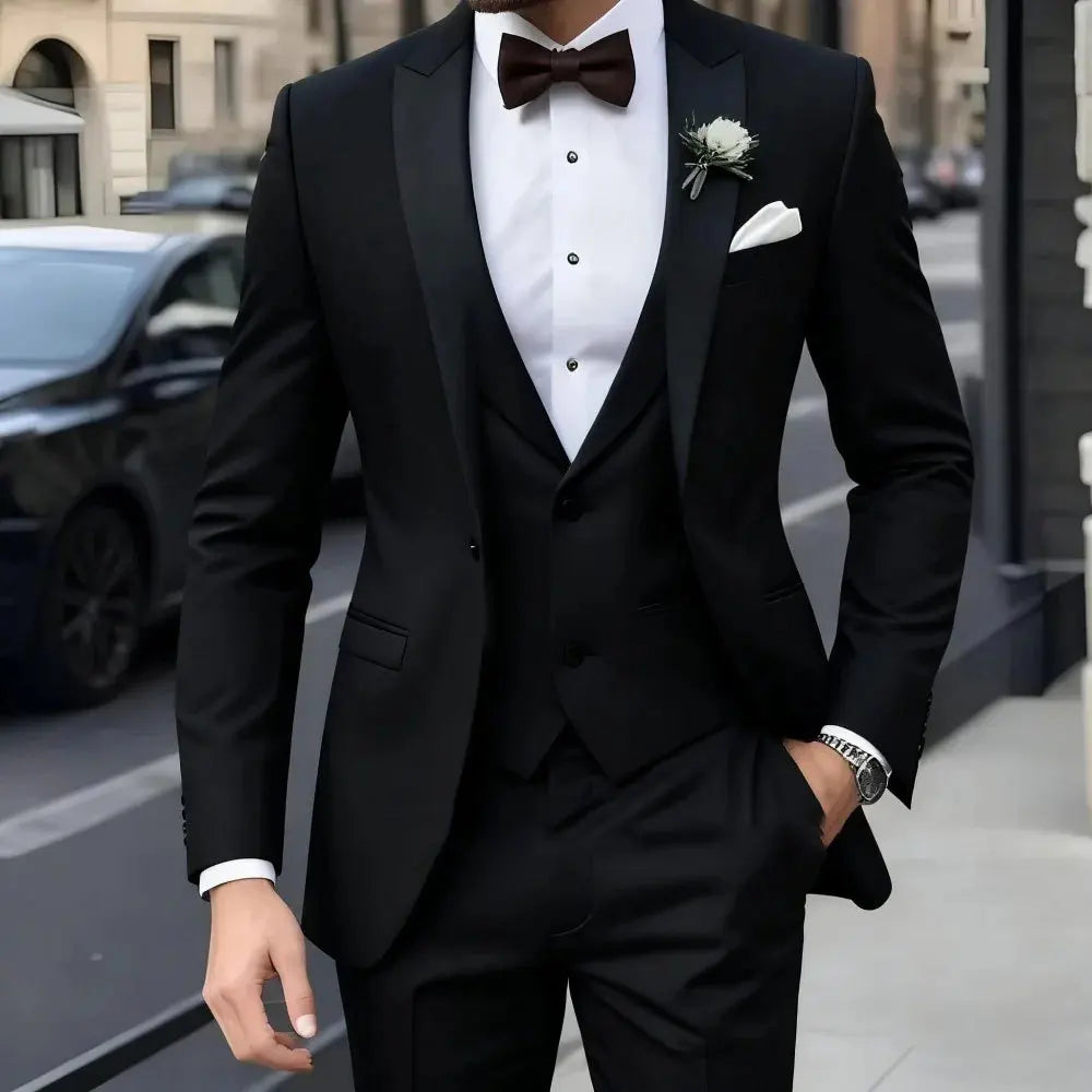Father of Bride 3 PCS Luxury Set S-3XL Plus Size 8 Colors Elegant Brown Men's Suit Jacket Pants Vest Formal Night Business Dinner Wedding Evening Prom Party Men Striped Suit Groom Wedding Buckle Suit Gentleman Luxury Apparel