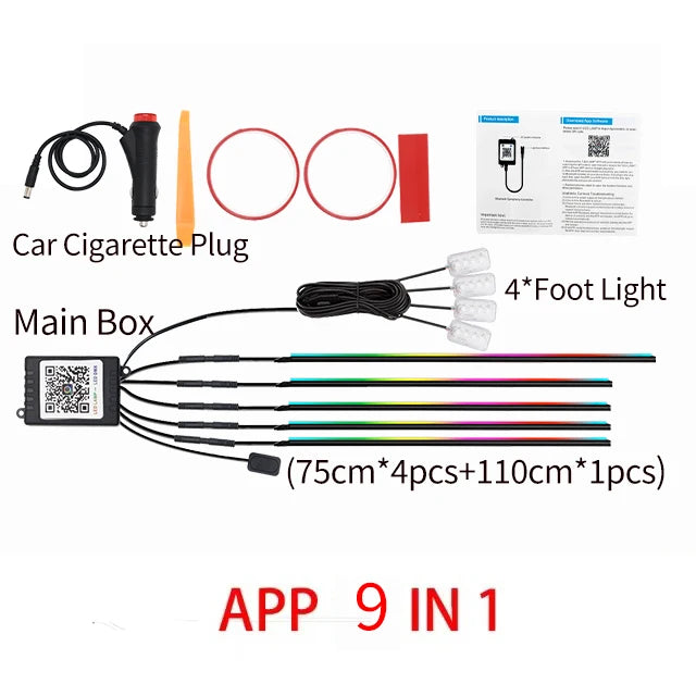 18 in 1 Ambient Lighting Easy Install Cars Dynamic Symphony Atmosphere 50.000 Hours Lifespan Universal RGBIC LED Strip Light Kit for Car Interior Decoration Accessories