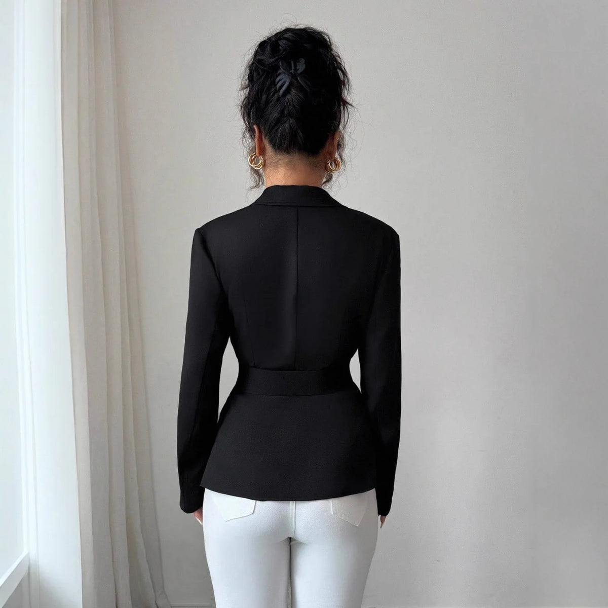 New Italian Fashion  Autumn Spring Women's Elegant Business-Casual Solid Anti-Wrinkle Hand Embroidery Long-Sleeve Black Coat for Cross-Border Clothes Blazer Jackets Ladies Luxury Apparel Accessories