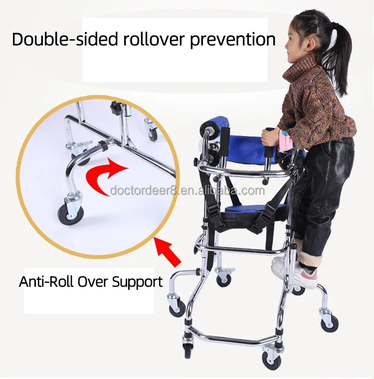 Adjustable Height Rolling Upright Walker With Seat and Brakes Walking Aid for Disabled Hemiplegia Stroke Patient Children Walking Training Aid Medical Instruments Health Care Supplies