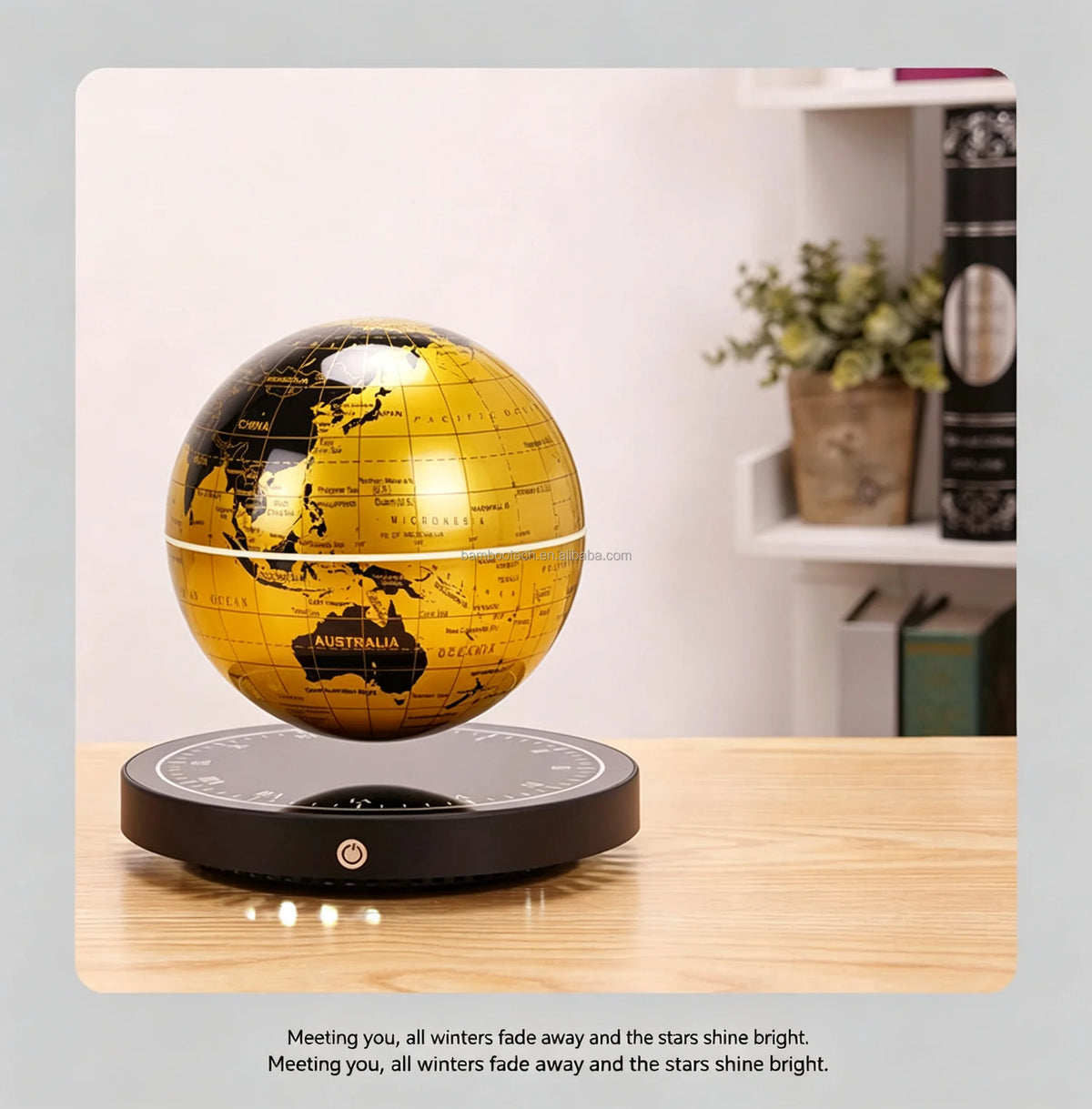 NEW Home Living Room Bedroom Luxury Golden English Rotating World Map Lampshade Magnetic Levitating Floating Globe Novelty Retro Round Clock Base 14cm 6 Inch Desk Table Home Lighting Supplies